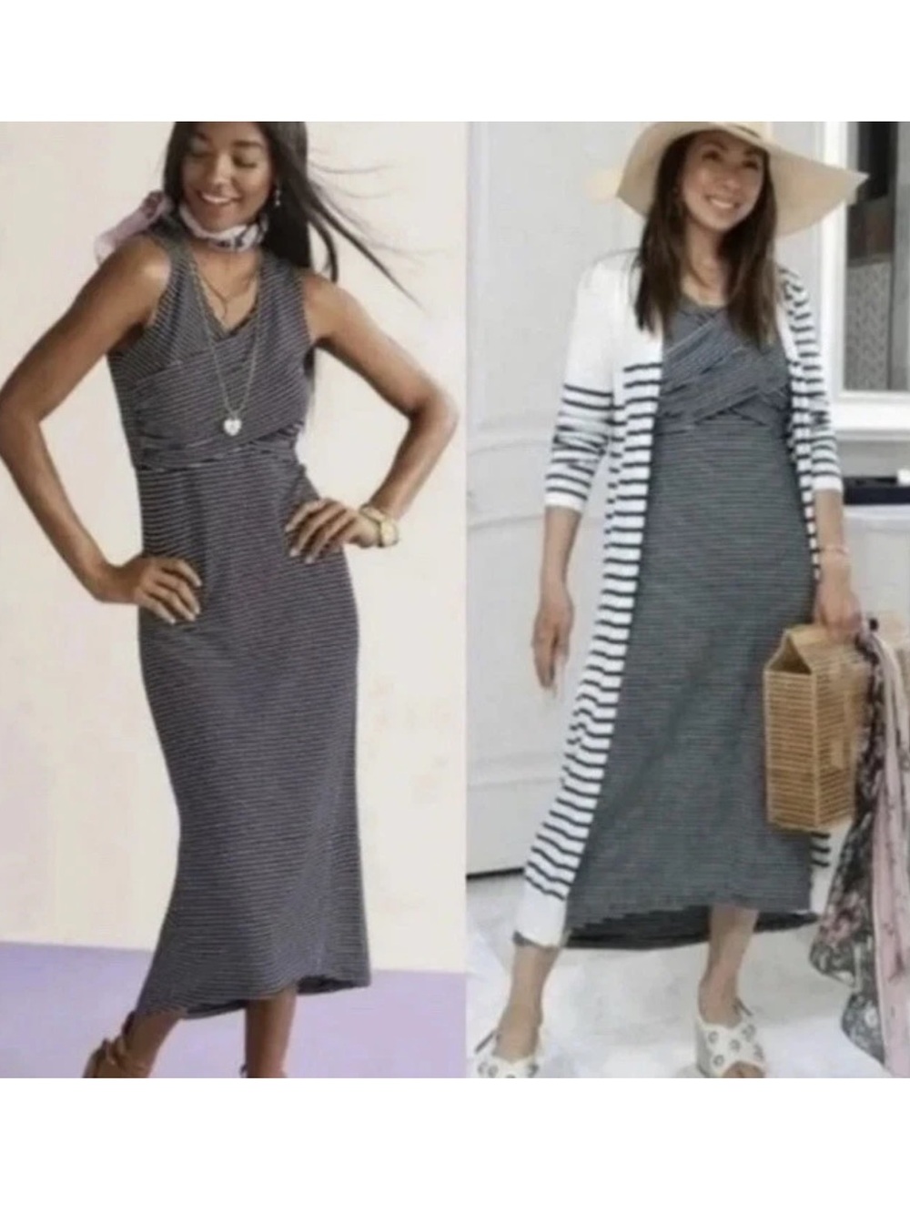 CAbi Black and White Striped Maxi Dress